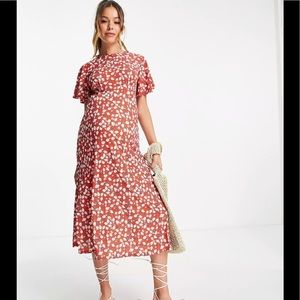 ASOS River Island Maternity red floral print tea midi dress